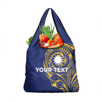 Personalised Nauru Angam Day Grocery Bag Gold Navy Tribal Pattern