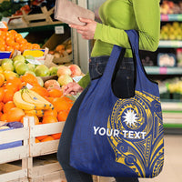 Personalised Nauru Angam Day Grocery Bag Gold Navy Tribal Pattern