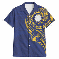 Personalised Nauru Angam Day Hawaiian Shirt Gold Navy Tribal Pattern