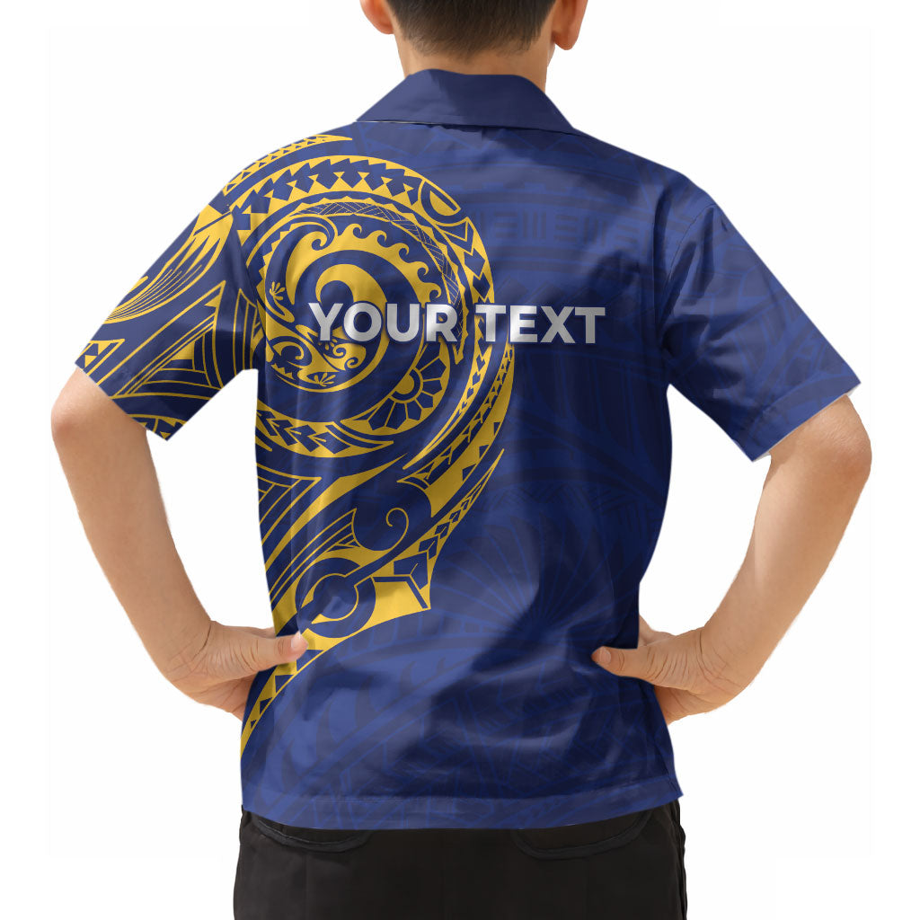 Personalised Nauru Angam Day Hawaiian Shirt Gold Navy Tribal Pattern