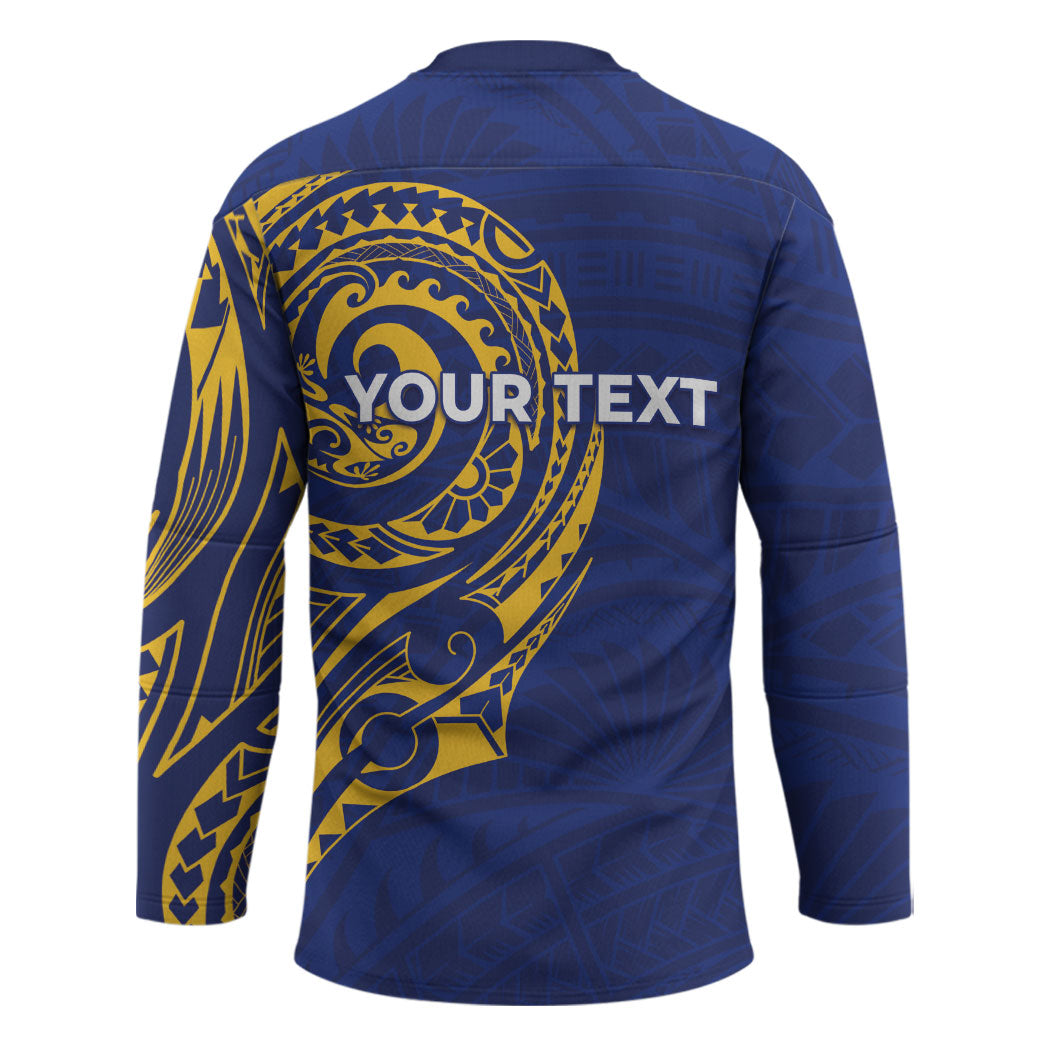 Personalised Nauru Angam Day Hockey Jersey Gold Navy Tribal Pattern