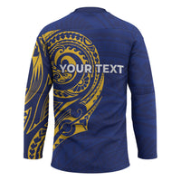 Personalised Nauru Angam Day Hockey Jersey Gold Navy Tribal Pattern