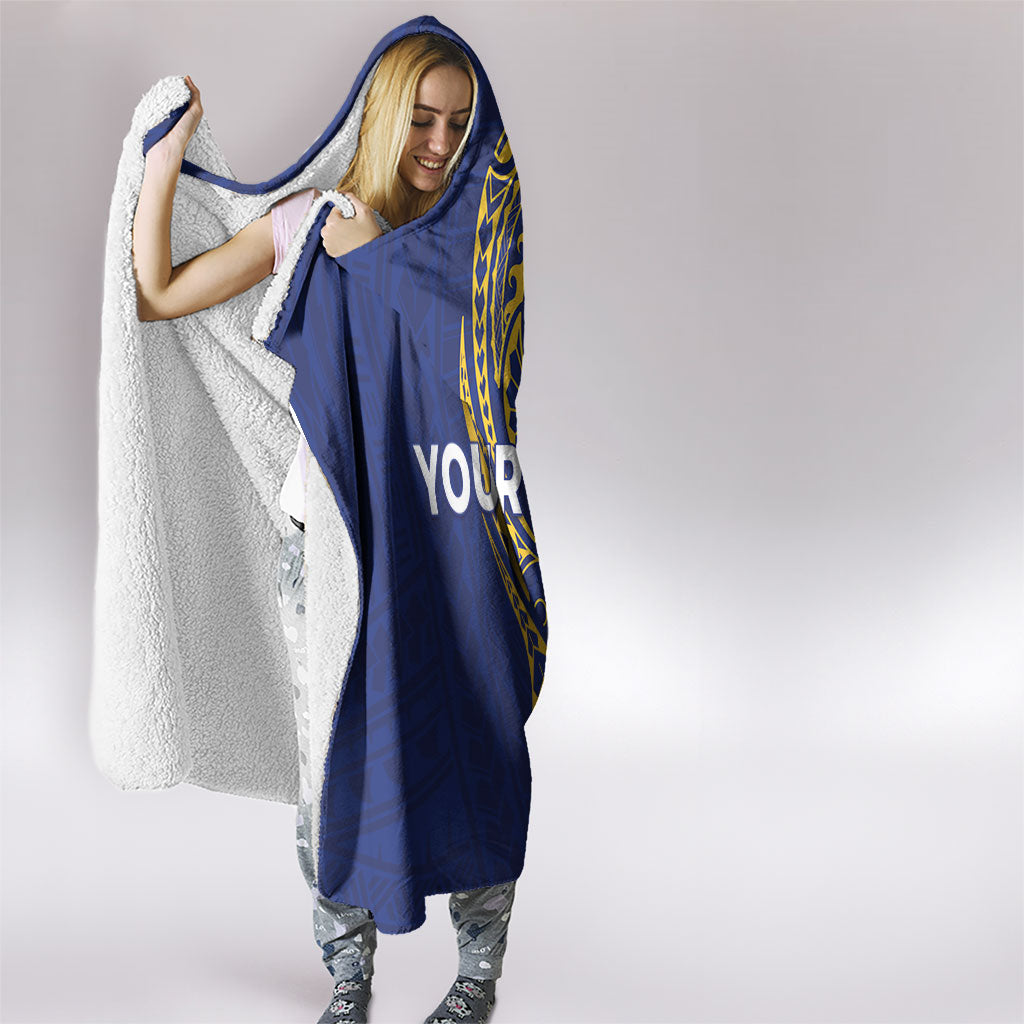 Personalised Nauru Angam Day Hooded Blanket Gold Navy Tribal Pattern
