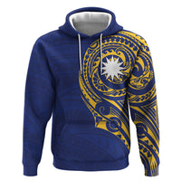 Personalised Nauru Angam Day Hoodie Gold Navy Tribal Pattern