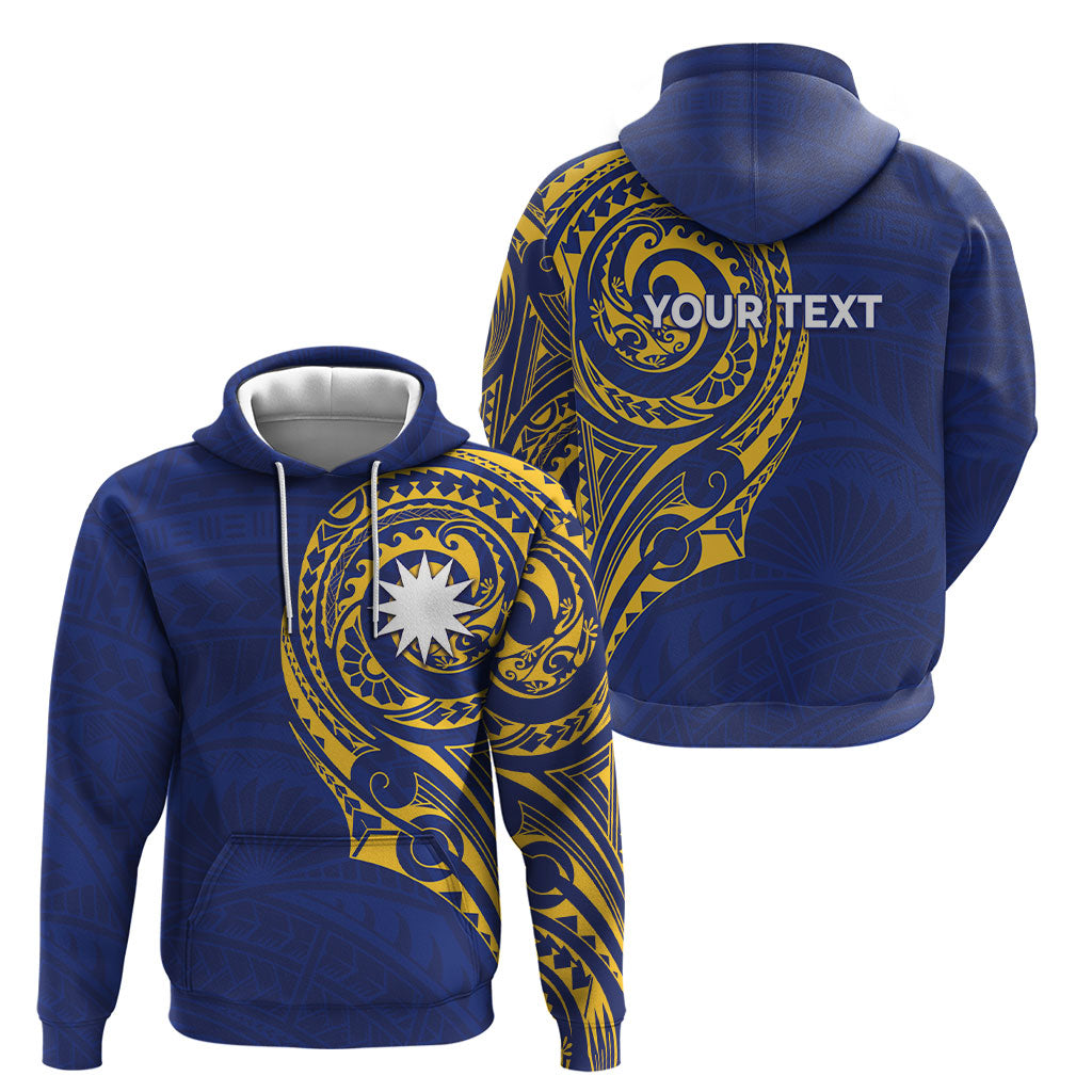 Personalised Nauru Angam Day Hoodie Gold Navy Tribal Pattern