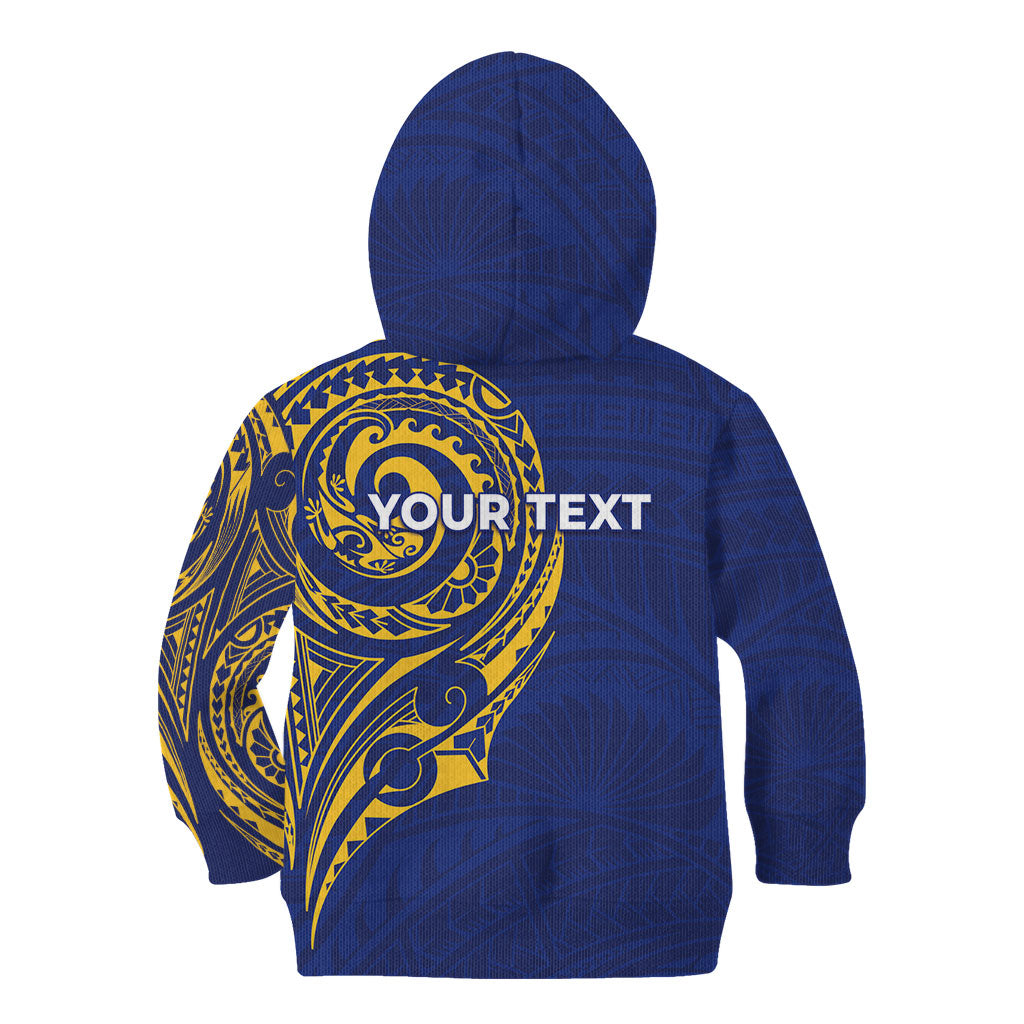 Personalised Nauru Angam Day Kid Hoodie Gold Navy Tribal Pattern