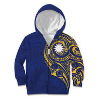 Personalised Nauru Angam Day Kid Hoodie Gold Navy Tribal Pattern