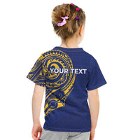 Personalised Nauru Angam Day Kid T Shirt Gold Navy Tribal Pattern