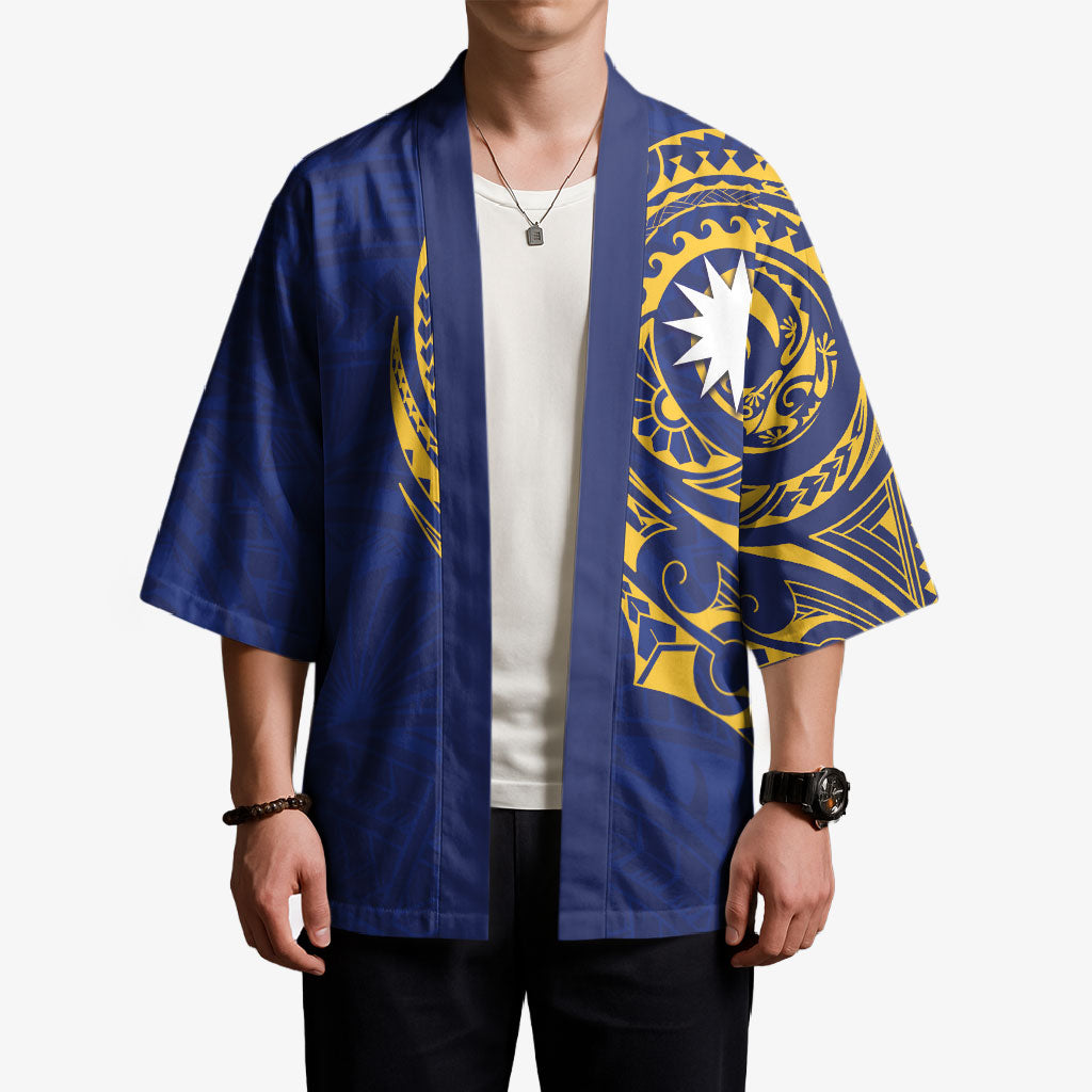 Personalised Nauru Angam Day Kimono Gold Navy Tribal Pattern