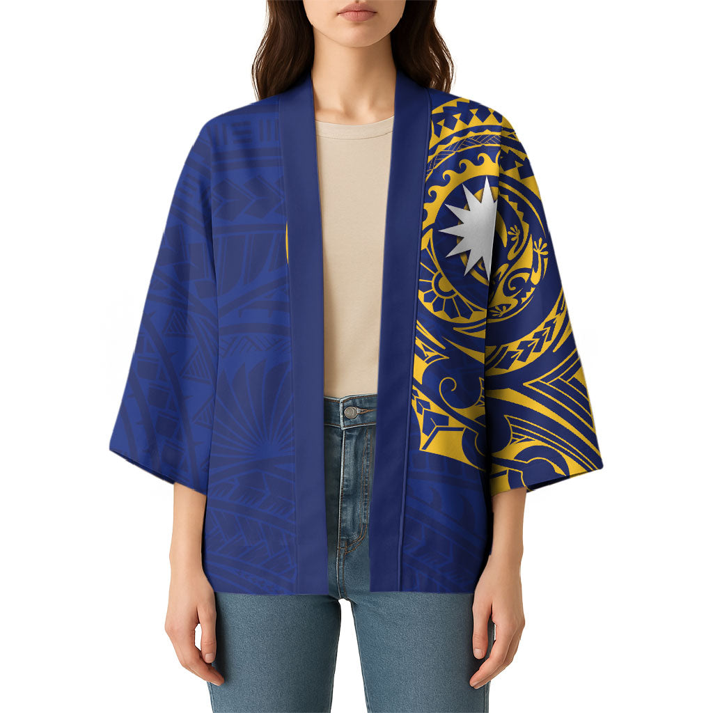 Personalised Nauru Angam Day Kimono Gold Navy Tribal Pattern
