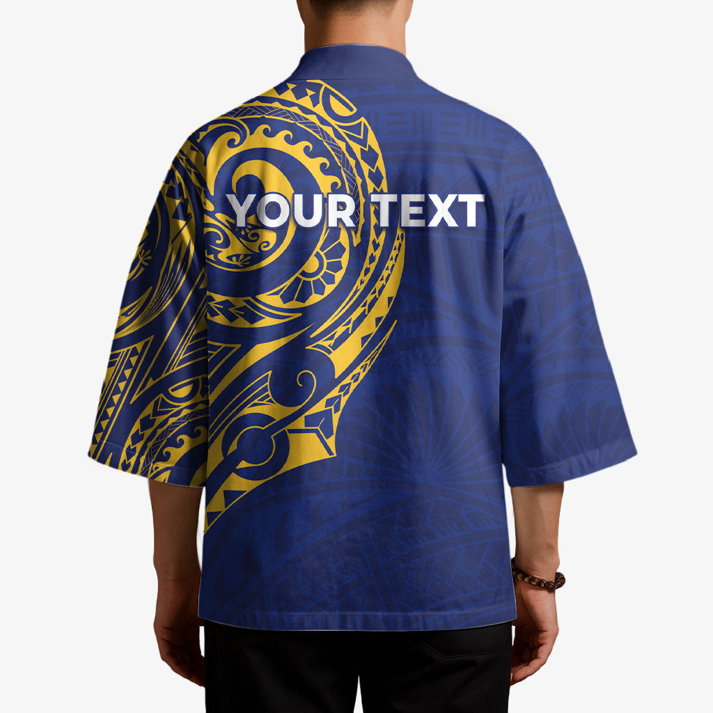 Personalised Nauru Angam Day Kimono Gold Navy Tribal Pattern