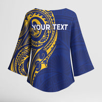 Personalised Nauru Angam Day Kimono Sleeve Blouse Gold Navy Tribal Pattern
