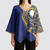 Personalised Nauru Angam Day Kimono Sleeve Blouse Gold Navy Tribal Pattern