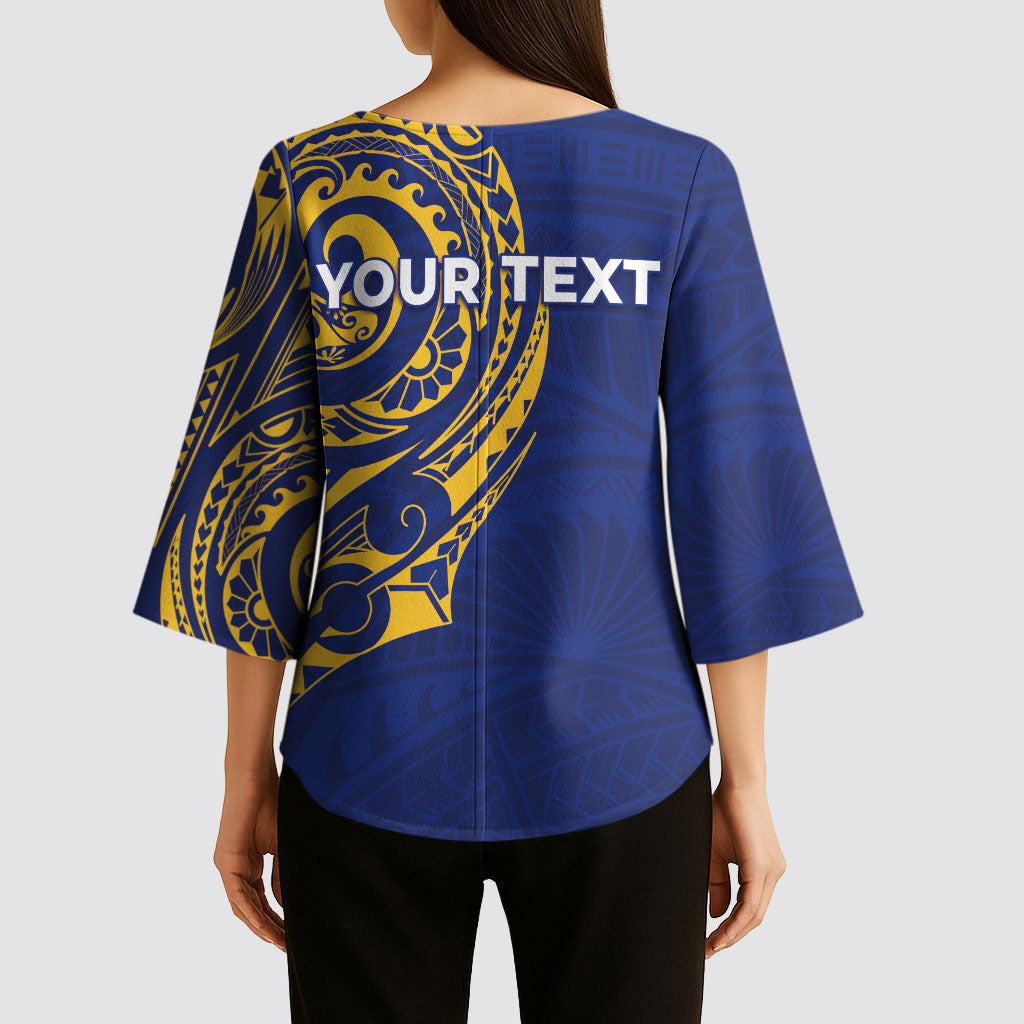 Personalised Nauru Angam Day Kimono Sleeve Blouse Gold Navy Tribal Pattern