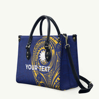 Personalised Nauru Angam Day Leather Bag Gold Navy Tribal Pattern