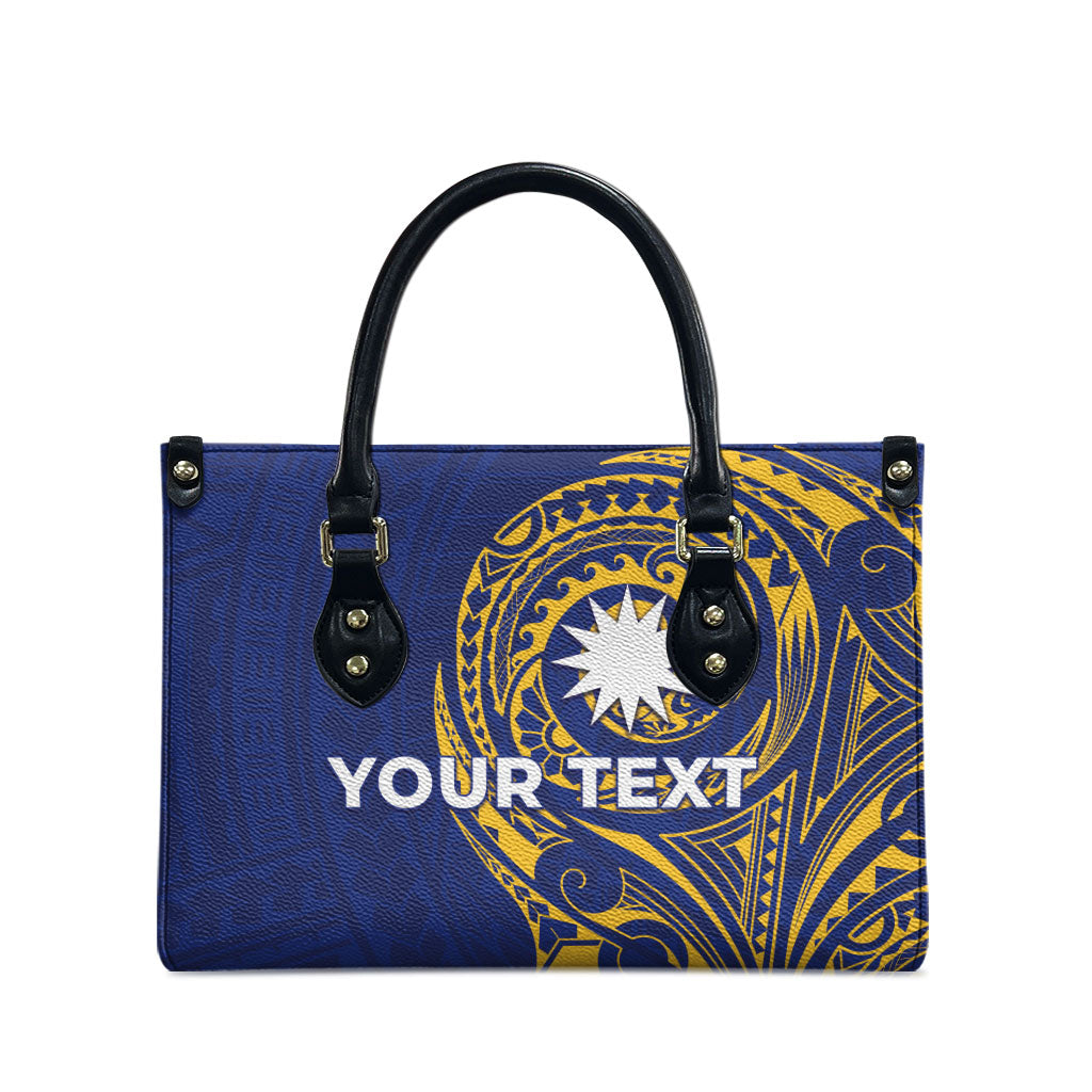 Personalised Nauru Angam Day Leather Bag Gold Navy Tribal Pattern