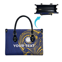 Personalised Nauru Angam Day Leather Bag Gold Navy Tribal Pattern