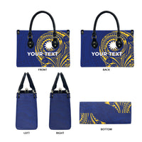 Personalised Nauru Angam Day Leather Bag Gold Navy Tribal Pattern