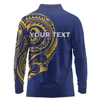Personalised Nauru Angam Day Long Sleeve Polo Shirt Gold Navy Tribal Pattern