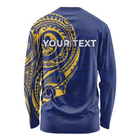 Personalised Nauru Angam Day Long Sleeve Shirt Gold Navy Tribal Pattern