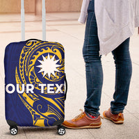 Personalised Nauru Angam Day Luggage Cover Gold Navy Tribal Pattern