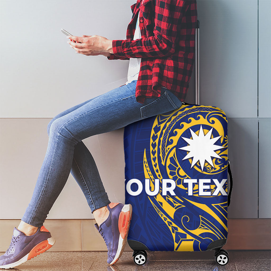 Personalised Nauru Angam Day Luggage Cover Gold Navy Tribal Pattern