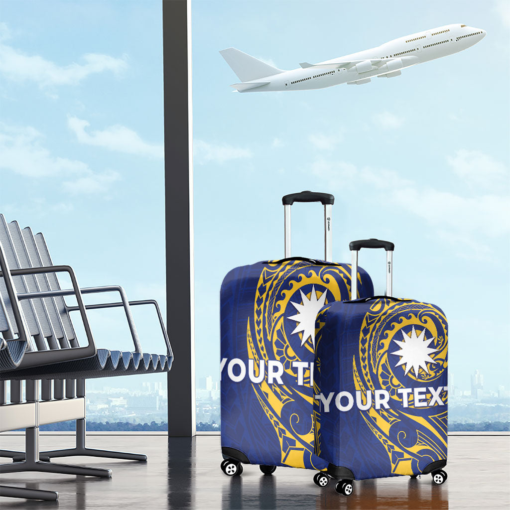 Personalised Nauru Angam Day Luggage Cover Gold Navy Tribal Pattern