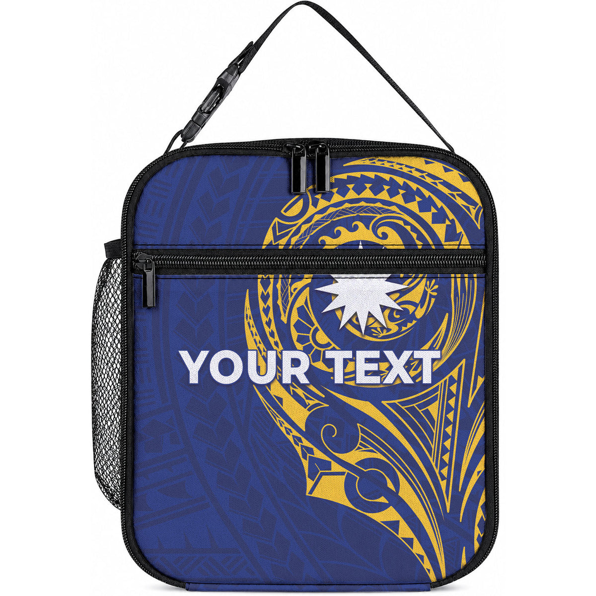 Personalised Nauru Angam Day Lunch Bag Gold Navy Tribal Pattern