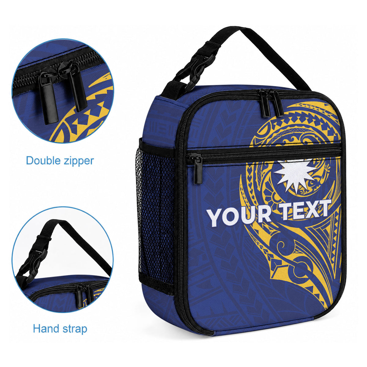 Personalised Nauru Angam Day Lunch Bag Gold Navy Tribal Pattern