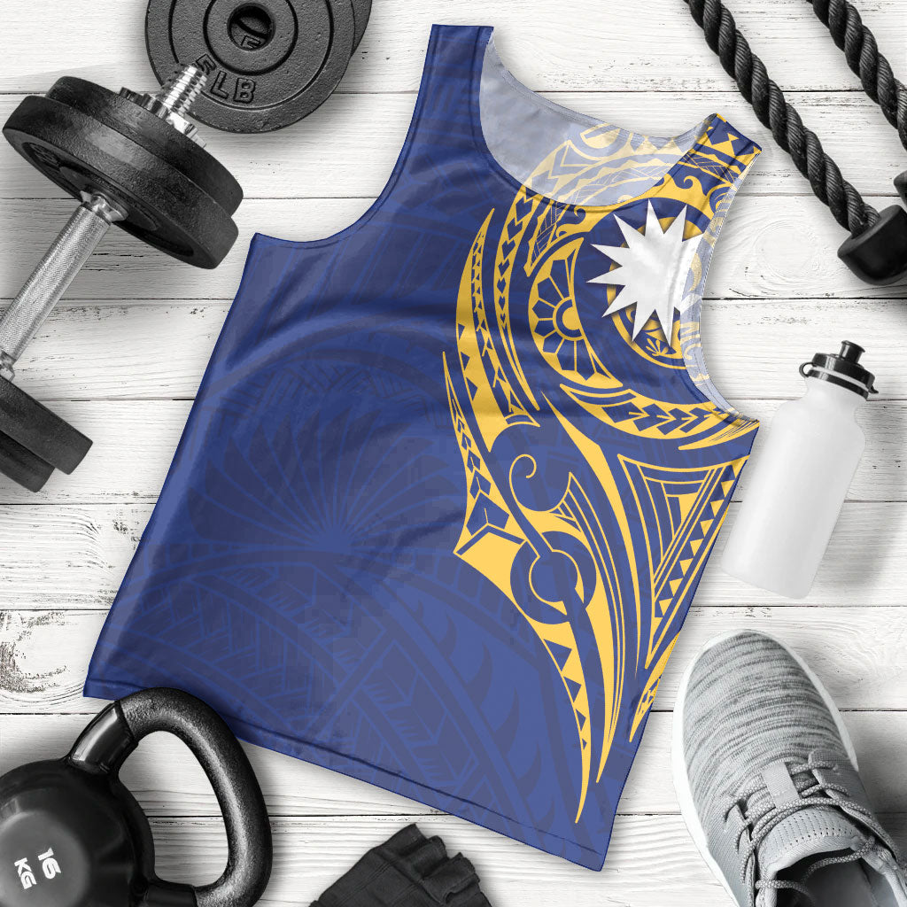 Personalised Nauru Angam Day Men Tank Top Gold Navy Tribal Pattern