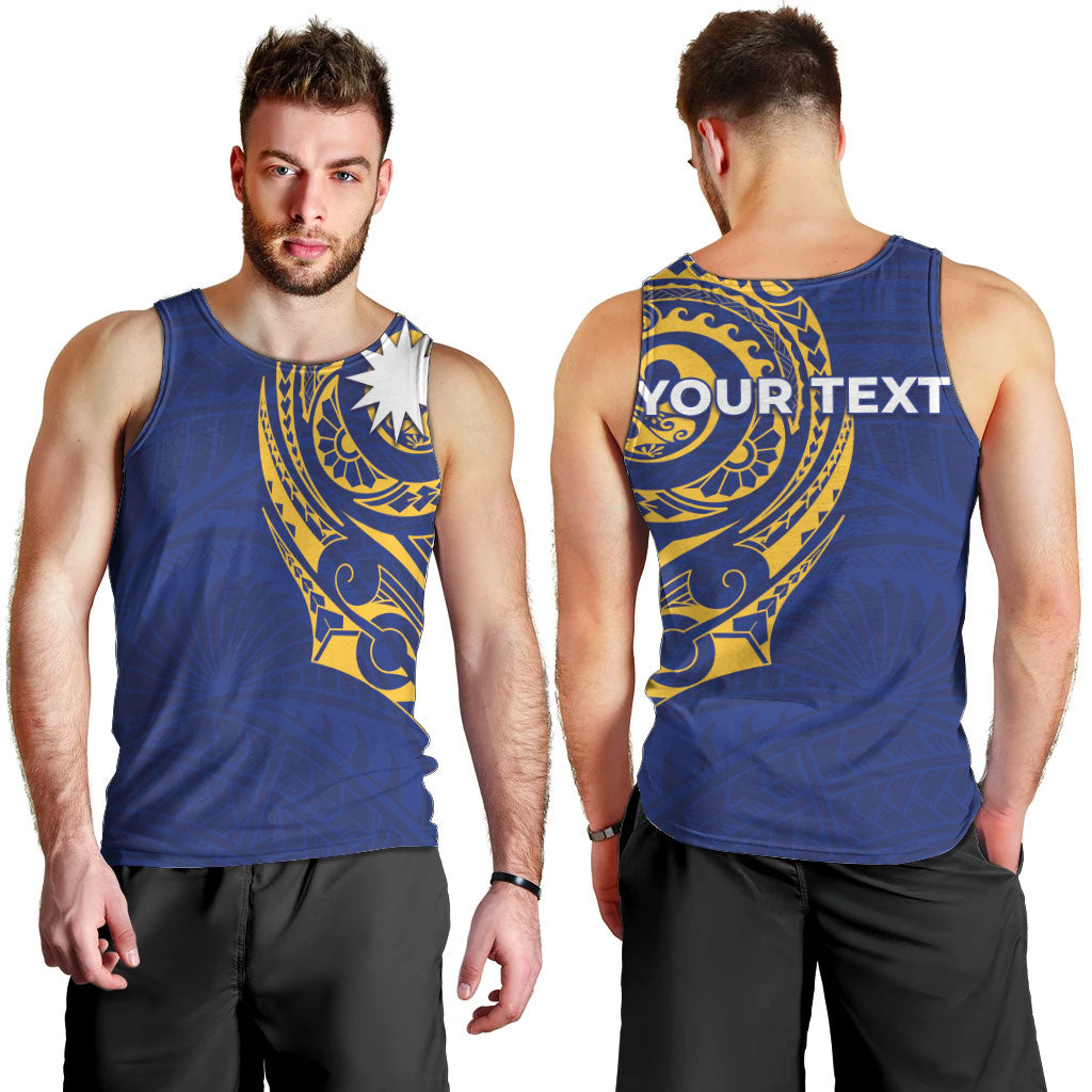 Personalised Nauru Angam Day Men Tank Top Gold Navy Tribal Pattern