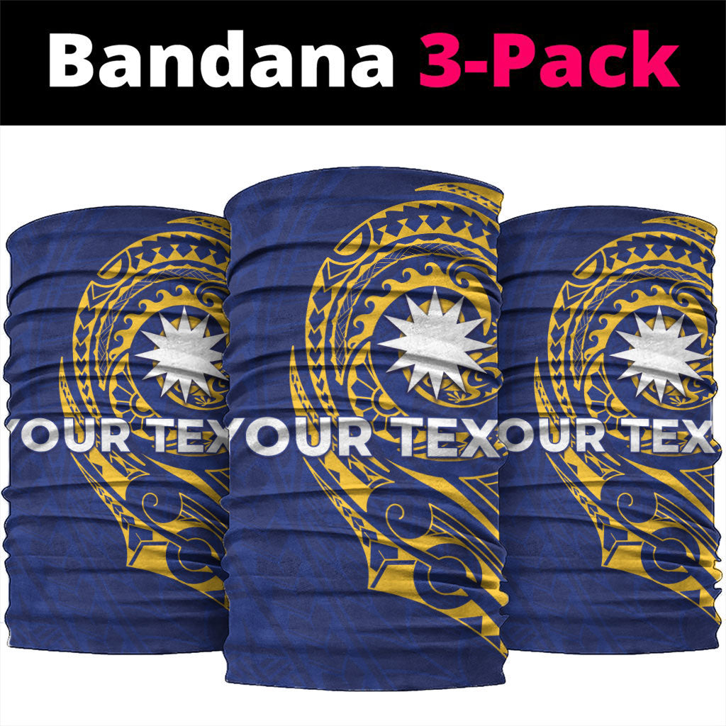 Personalised Nauru Angam Day Neck Gaiter Gold Navy Tribal Pattern