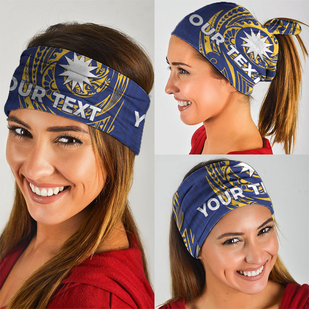 Personalised Nauru Angam Day Neck Gaiter Gold Navy Tribal Pattern