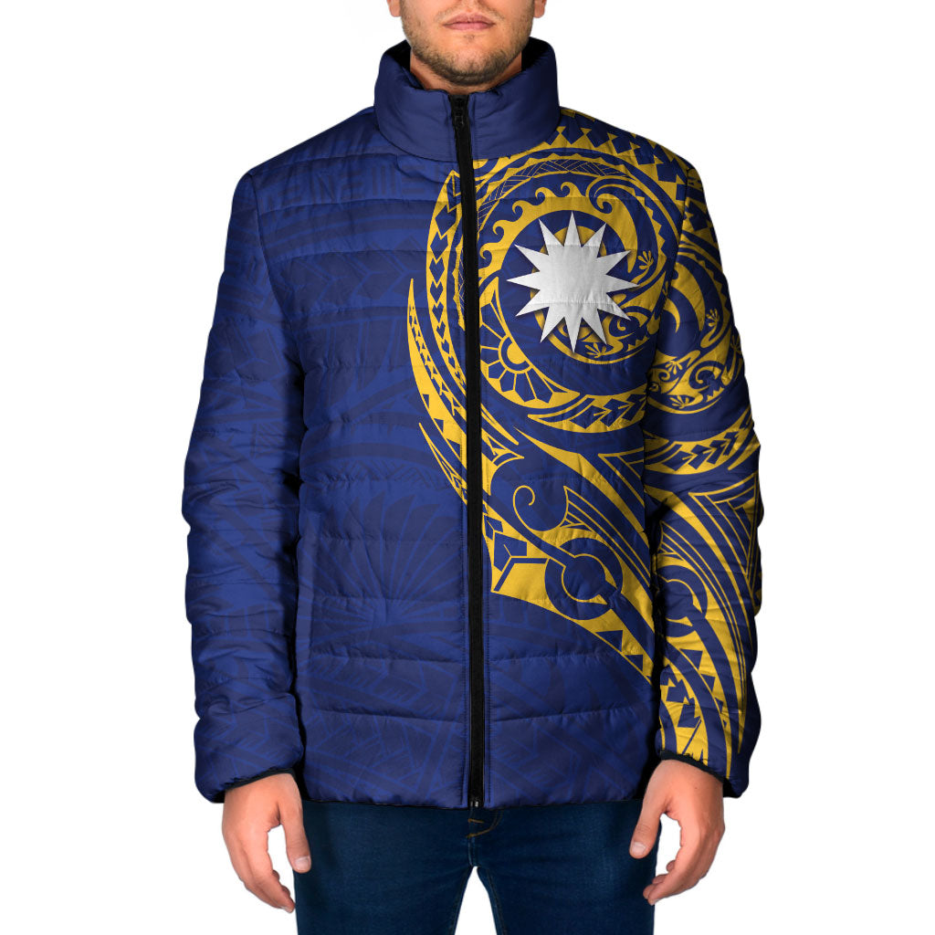 Personalised Nauru Angam Day Padded Jacket Gold Navy Tribal Pattern