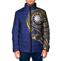 Personalised Nauru Angam Day Padded Jacket Gold Navy Tribal Pattern