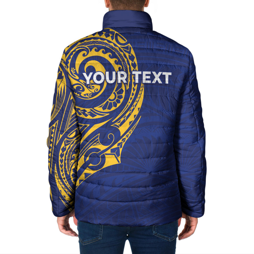 Personalised Nauru Angam Day Padded Jacket Gold Navy Tribal Pattern