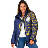 Personalised Nauru Angam Day Padded Jacket Gold Navy Tribal Pattern