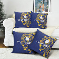 Personalised Nauru Angam Day Pillow Cover Gold Navy Tribal Pattern