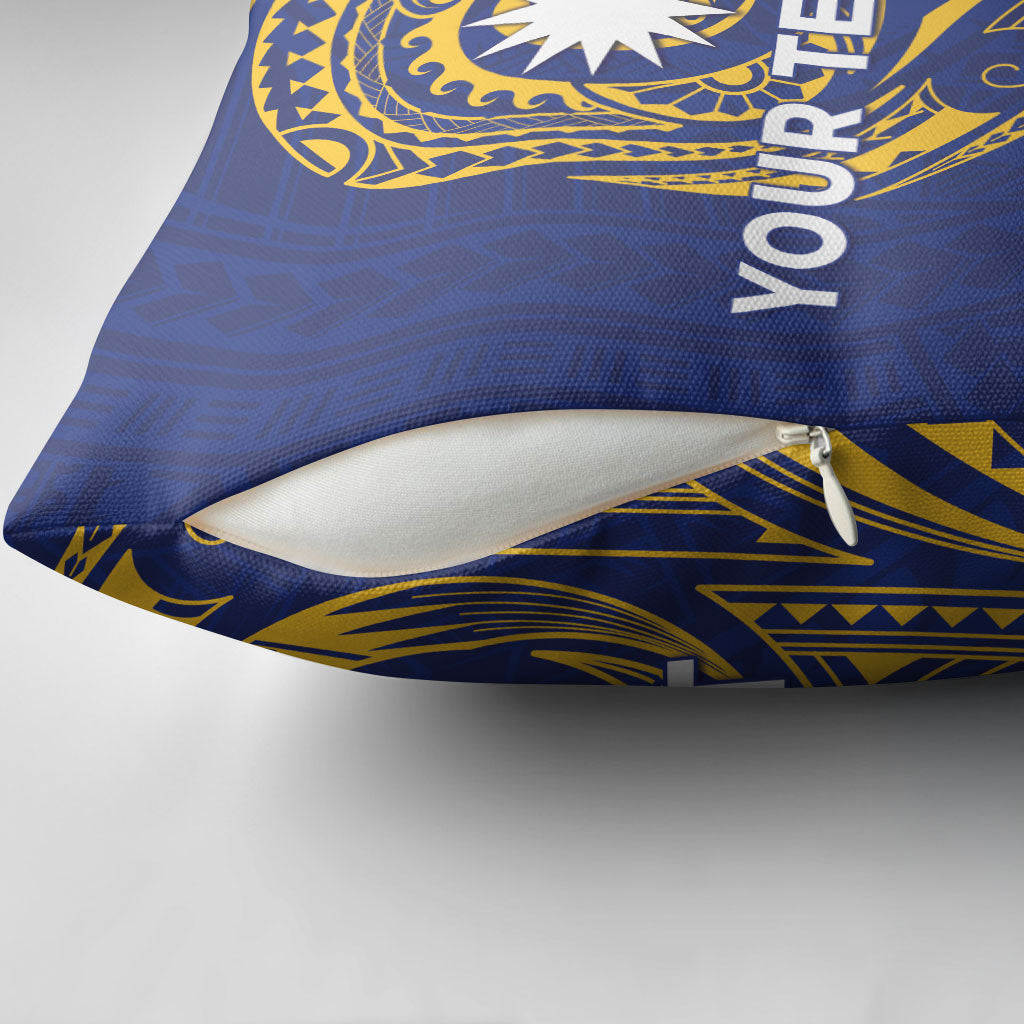 Personalised Nauru Angam Day Pillow Cover Gold Navy Tribal Pattern