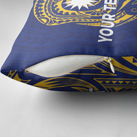 Personalised Nauru Angam Day Pillow Cover Gold Navy Tribal Pattern