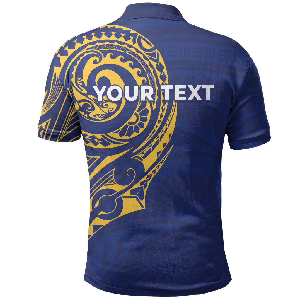 Personalised Nauru Angam Day Polo Shirt Gold Navy Tribal Pattern