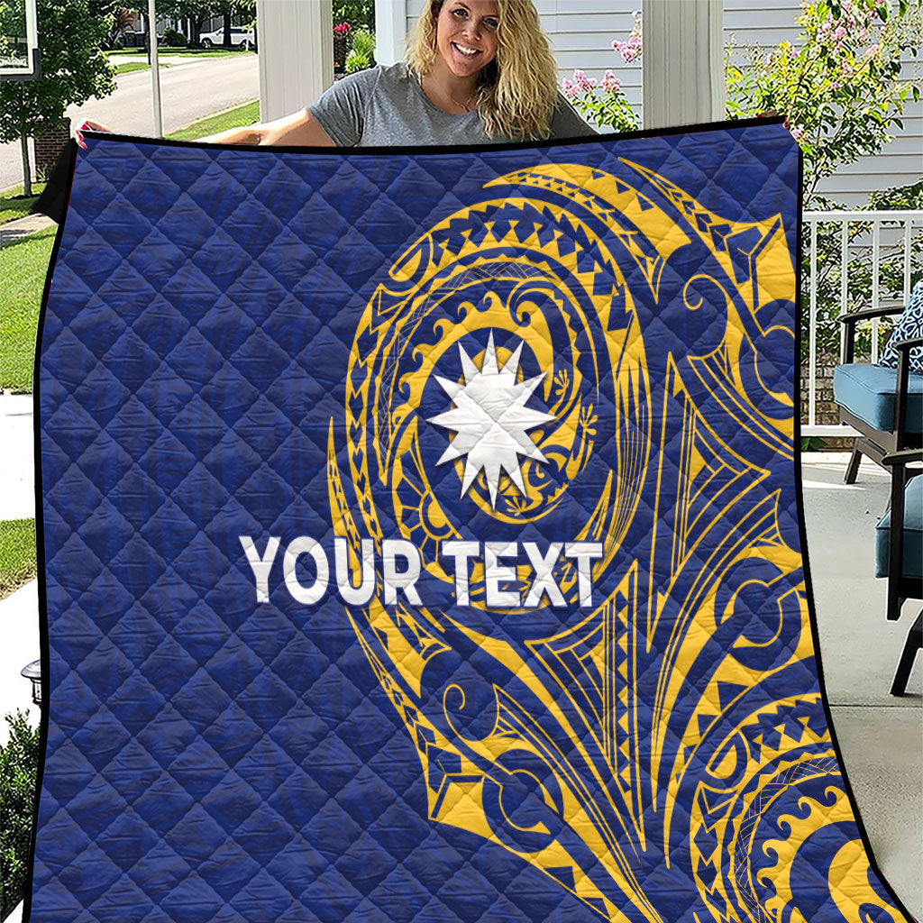 Personalised Nauru Angam Day Quilt Gold Navy Tribal Pattern