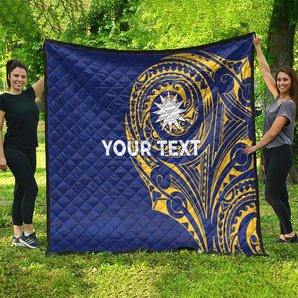 Personalised Nauru Angam Day Quilt Gold Navy Tribal Pattern