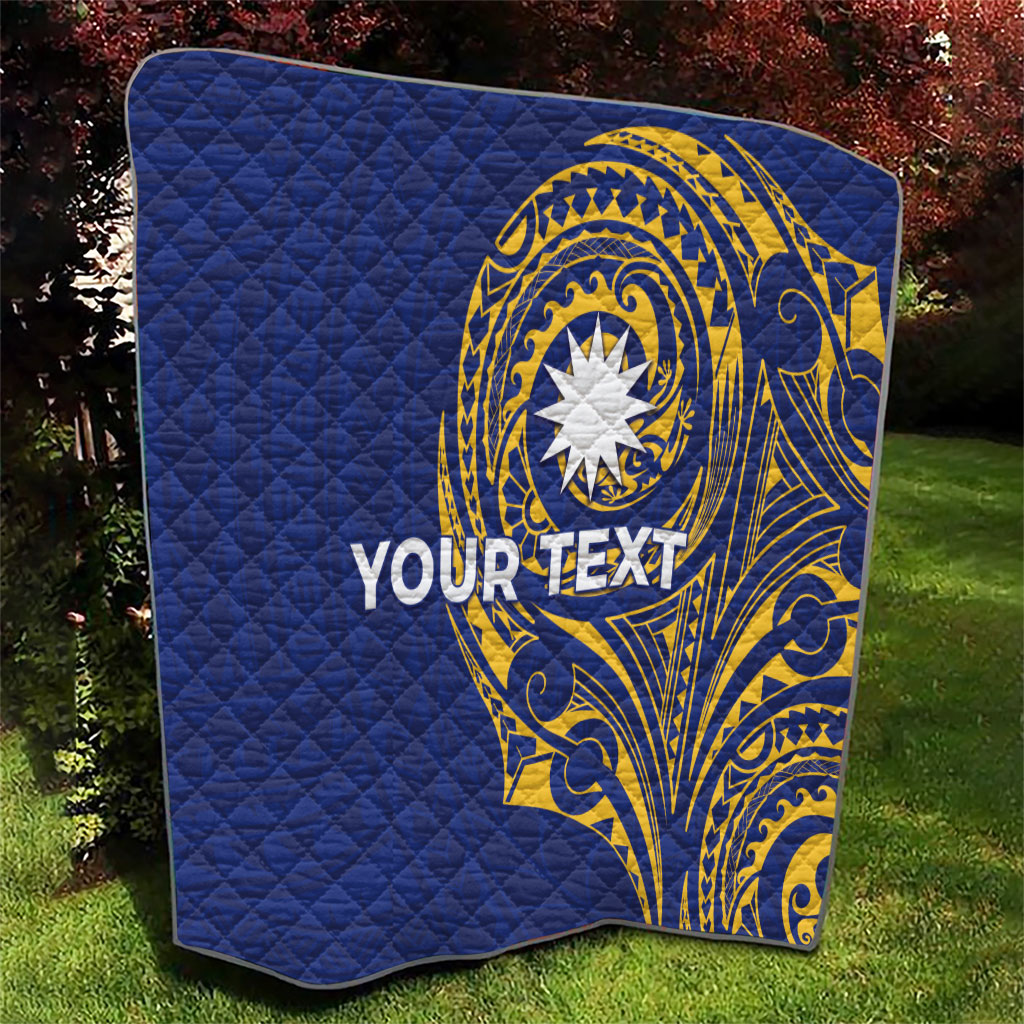 Personalised Nauru Angam Day Quilt Gold Navy Tribal Pattern
