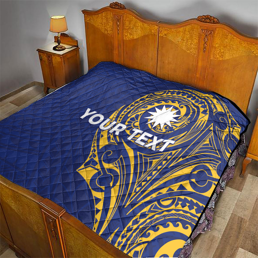 Personalised Nauru Angam Day Quilt Gold Navy Tribal Pattern