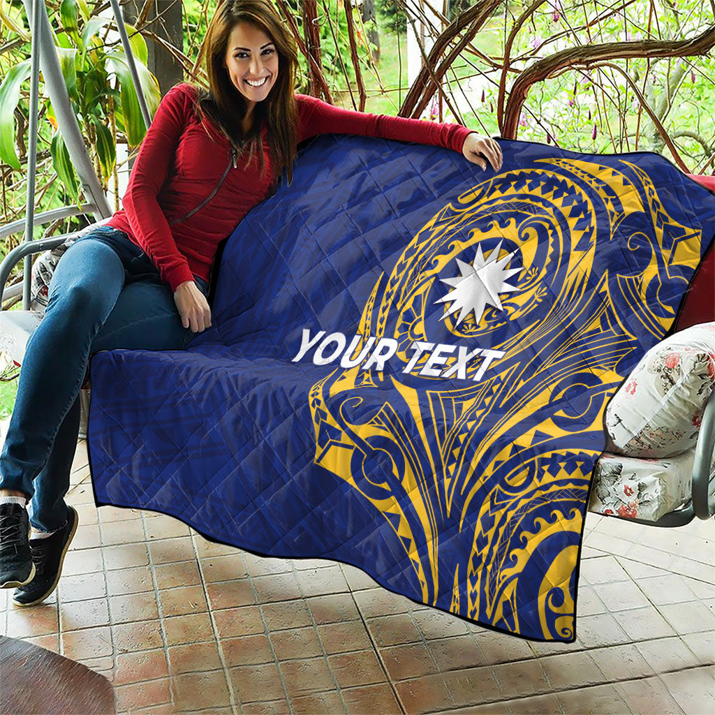 Personalised Nauru Angam Day Quilt Gold Navy Tribal Pattern