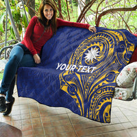 Personalised Nauru Angam Day Quilt Gold Navy Tribal Pattern