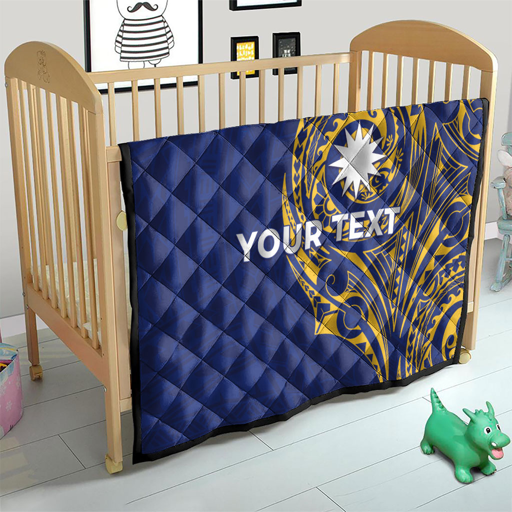 Personalised Nauru Angam Day Quilt Gold Navy Tribal Pattern