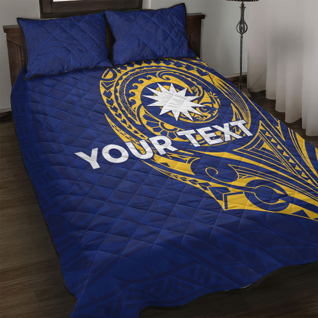 Personalised Nauru Angam Day Quilt Bed Set Gold Navy Tribal Pattern