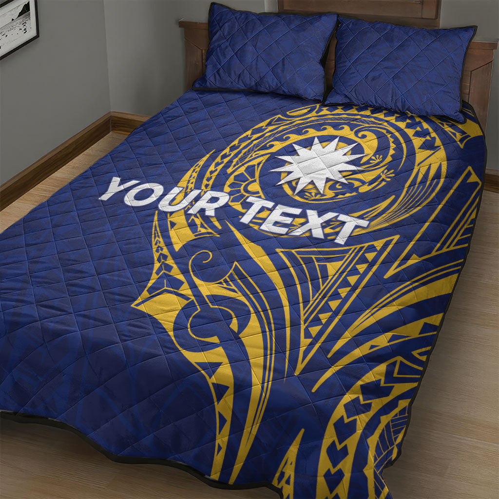 Personalised Nauru Angam Day Quilt Bed Set Gold Navy Tribal Pattern
